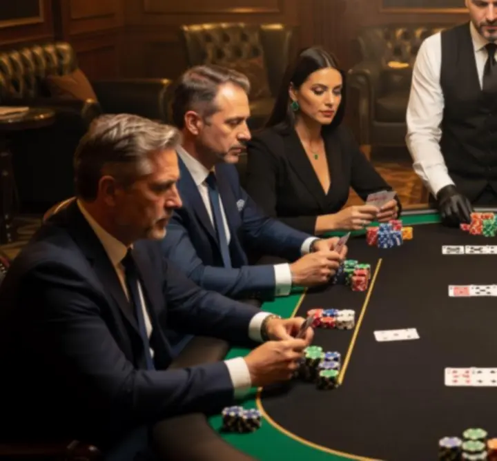 Poker Night s hosty u pokerového stolu a profesionálním dealerem